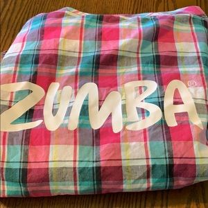 Zumba plaid button down shirt.